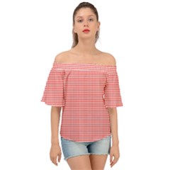 Dots Red On White Off Shoulder Short Sleeve Top by JustToWear