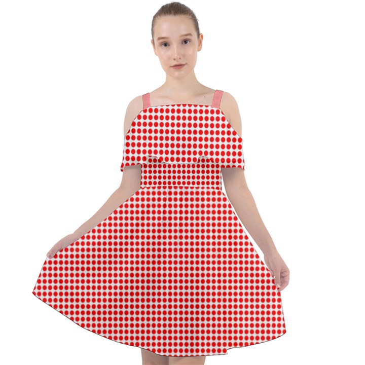 Dots red on white Cut Out Shoulders Chiffon Dress