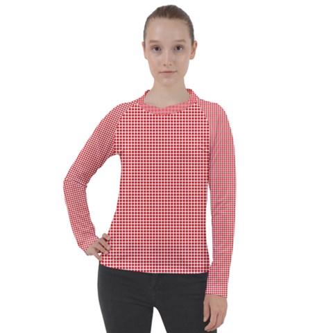 Dots Red On White Women s Pique Long Sleeve Tee by JustToWear