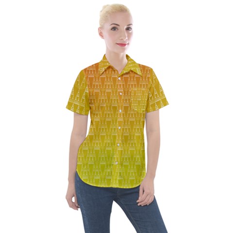 Orange Triangles Women s Short Sleeve Pocket Shirt by JustToWear