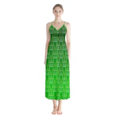 Green Triangles Button Up Chiffon Maxi Dress by JustToWear