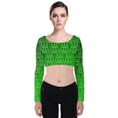 Green Triangles Velvet Long Sleeve Crop Top by JustToWear