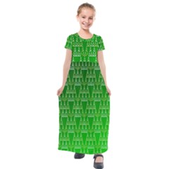 Green Triangles Kids  Short Sleeve Maxi Dress by JustToWear