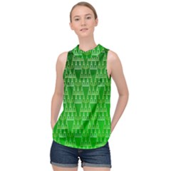 Green Triangles High Neck Satin Top by JustToWear