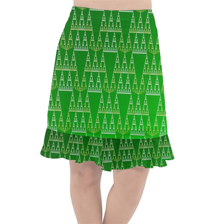 Green triangles Fishtail Chiffon Skirt