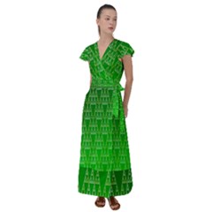 Green Triangles Flutter Sleeve Maxi Dress by JustToWear