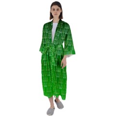 Green Triangles Maxi Satin Kimono