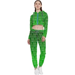 Green Triangles Cropped Zip Up Lounge Set by JustToWear