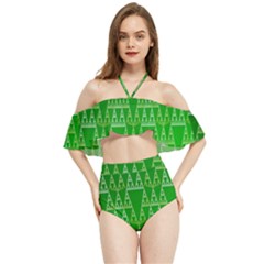 Green Triangles Halter Flowy Bikini Set 