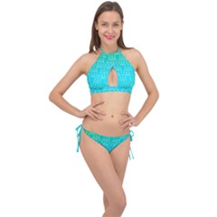 Blue Triangles Cross Front Halter Bikini Set by JustToWear