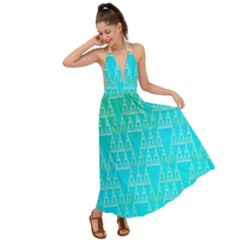 Blue Triangles Backless Maxi Beach Dress by JustToWear