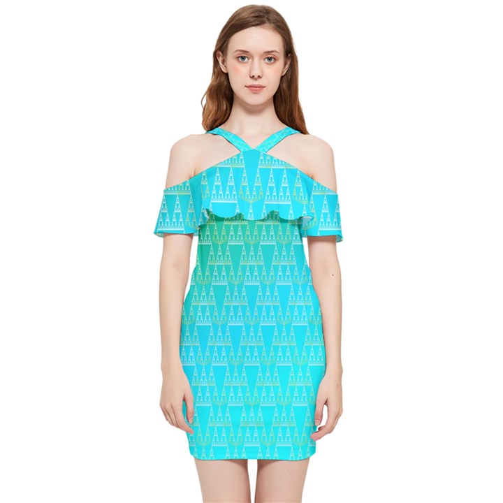 Blue triangles Shoulder Frill Bodycon Summer Dress