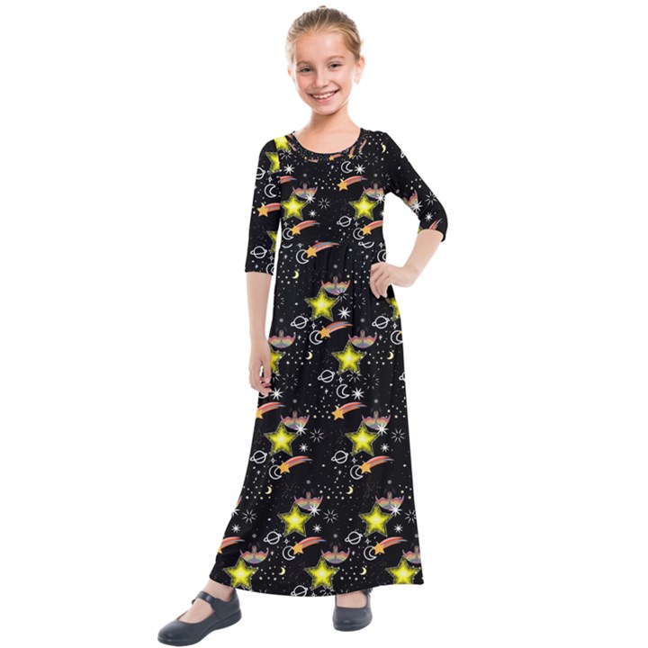 Sparkle Stars Kids  Quarter Sleeve Maxi Dress