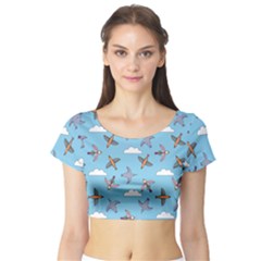 Birds In The Sky Short Sleeve Crop Top by SychEva