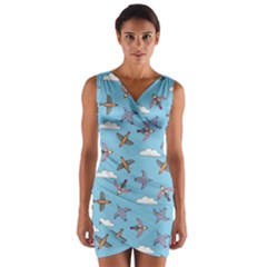 Birds In The Sky Wrap Front Bodycon Dress by SychEva