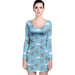 Birds In The Sky Long Sleeve Velvet Bodycon Dress by SychEva