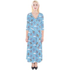 Birds In The Sky Quarter Sleeve Wrap Maxi Dress by SychEva