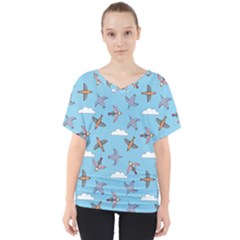 Birds In The Sky V-neck Dolman Drape Top by SychEva