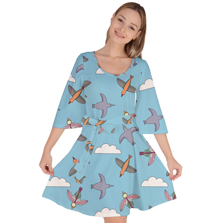 Birds in the sky Velour Kimono Dress