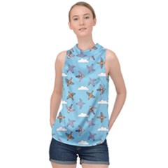 Birds In The Sky High Neck Satin Top by SychEva