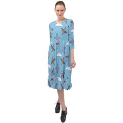 Birds In The Sky Ruffle End Midi Chiffon Dress by SychEva