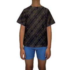 Interlace Stripes Golden Pattern Kids  Short Sleeve Swimwear by dflcprintsclothing