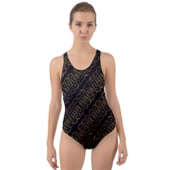 Interlace Stripes Golden Pattern Cut-out Back One Piece Swimsuit