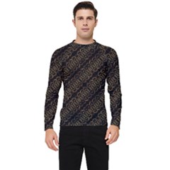 Interlace Stripes Golden Pattern Men s Long Sleeve Rash Guard by dflcprintsclothing