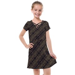 Interlace Stripes Golden Pattern Kids  Cross Web Dress by dflcprintsclothing