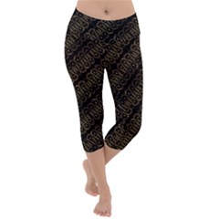 Interlace Stripes Golden Pattern Lightweight Velour Capri Yoga Leggings by dflcprintsclothing