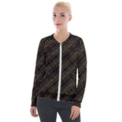 Interlace Stripes Golden Pattern Velvet Zip Up Jacket by dflcprintsclothing