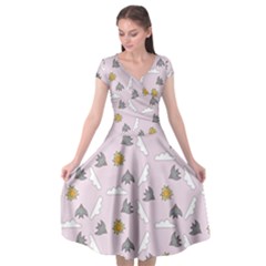 Birds In The Sky  Cap Sleeve Wrap Front Dress