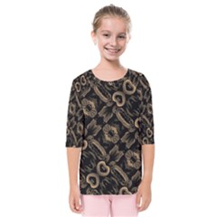 Modern Intricate Print Pattern Kids  Quarter Sleeve Raglan Tee