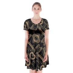 Modern Intricate Print Pattern Short Sleeve V-neck Flare Dress by dflcprintsclothing