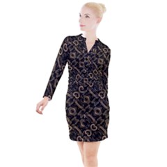 Modern Intricate Print Pattern Button Long Sleeve Dress by dflcprintsclothing