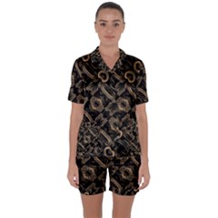 Modern Intricate Print Pattern Satin Short Sleeve Pajamas Set by dflcprintsclothing