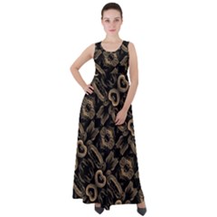 Modern Intricate Print Pattern Empire Waist Velour Maxi Dress