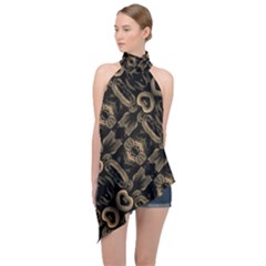 Modern Intricate Print Pattern Halter Asymmetric Satin Top by dflcprintsclothing