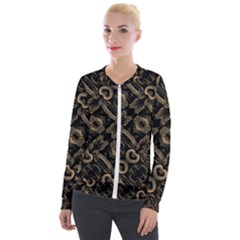 Modern Intricate Print Pattern Velvet Zip Up Jacket by dflcprintsclothing