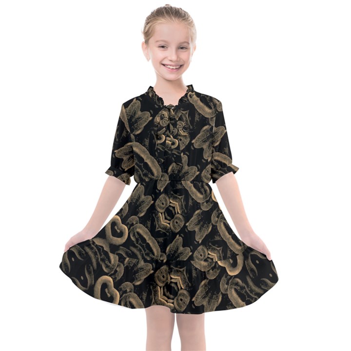 Modern Intricate Print Pattern Kids  All Frills Chiffon Dress