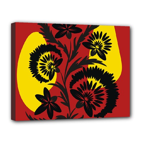 Folk Flowers Print Canvas 14  X 11  (stretched) by Eskimos