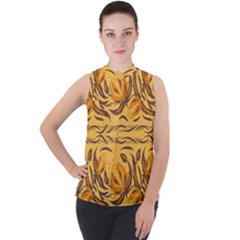 Folk Flowers Mock Neck Chiffon Sleeveless Top by Eskimos