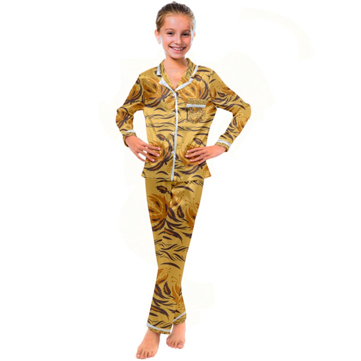 Folk flowers Kid s Satin Long Sleeve Pajamas Set