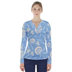 Blue Fantasy V-neck Long Sleeve Top by Eskimos