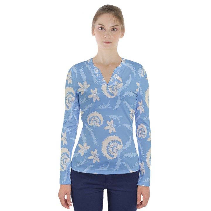 Blue fantasy V-Neck Long Sleeve Top