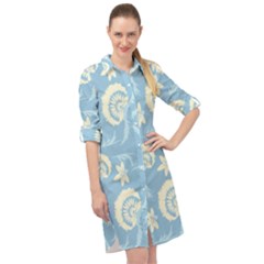 Blue Fantasy Long Sleeve Mini Shirt Dress