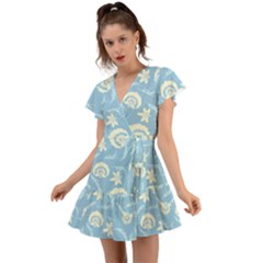 Blue Fantasy Flutter Sleeve Wrap Dress by Eskimos