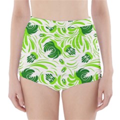 Green Leaves High-waisted Bikini Bottoms