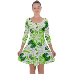 Green Leaves Quarter Sleeve Skater Dress by Eskimos