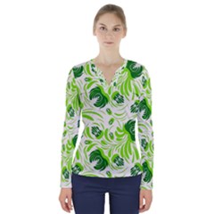 Green Leaves V-neck Long Sleeve Top by Eskimos